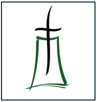 Abstract black-and-green symbol with a central black vertical line and curved green base accents.