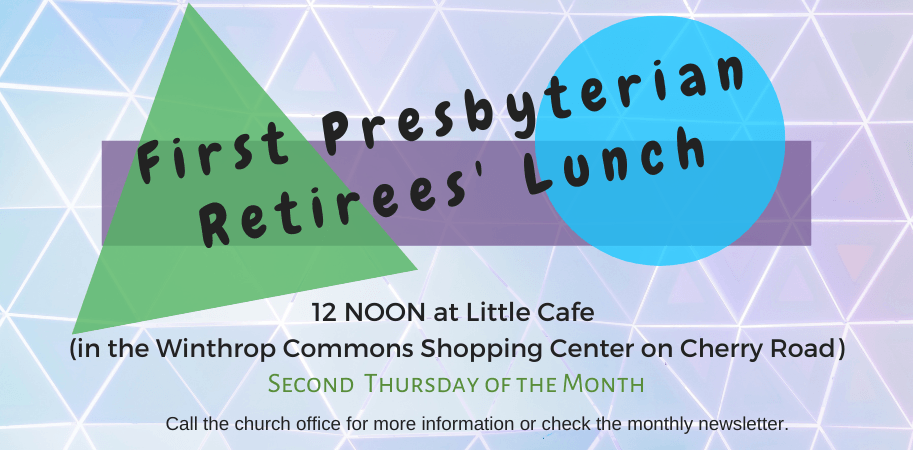 Announcement for First Presbyterian Retirees' Lunch.