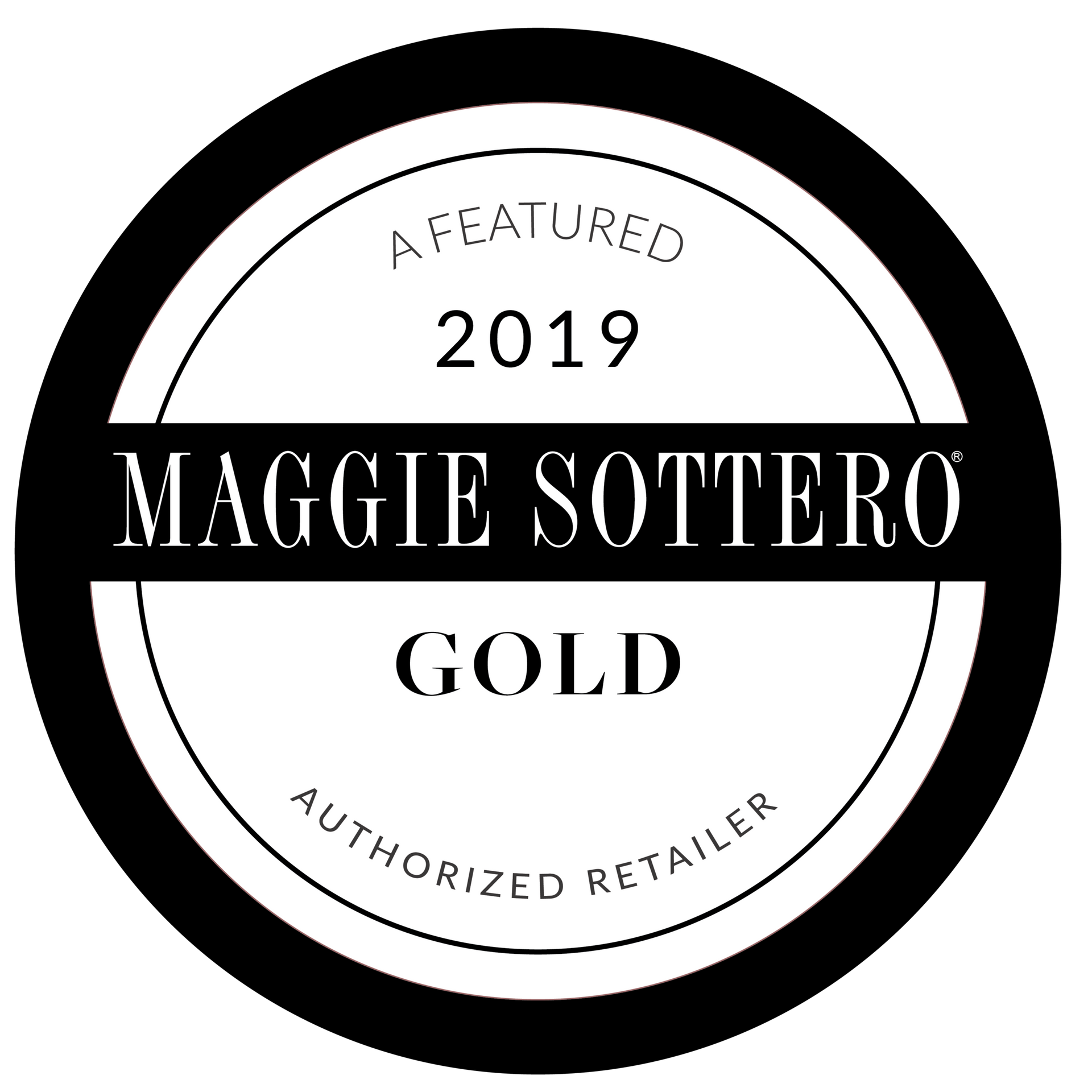 Maggie Sottero featured 2019 gold authorized retailer circular badge