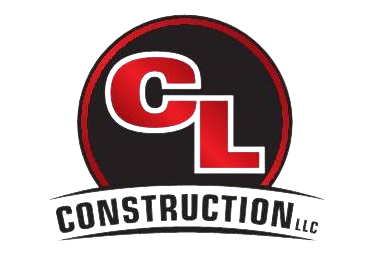 The logo for cl construction llc is red and white in a circle.