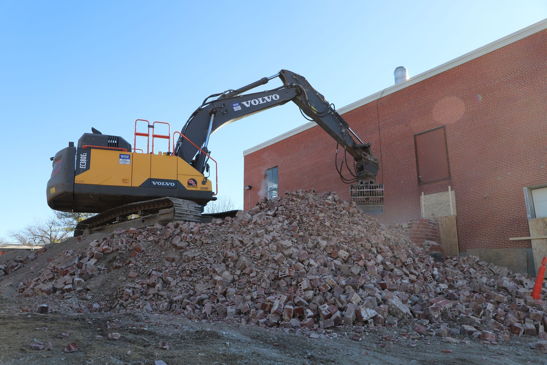 CL Construction excavator smokestack at the Lincoln Regional Center site in Lincoln, Nebraska
