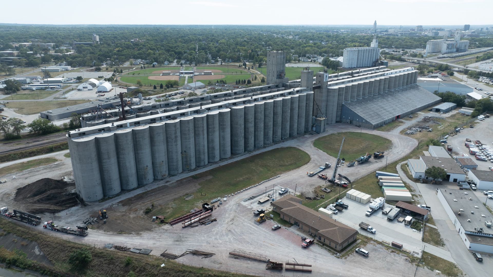 Cornhusker Highway during CL Construction's demolition project in Lincoln, Nebraska, featuring a Volvo EC750E HR high-reach excavator