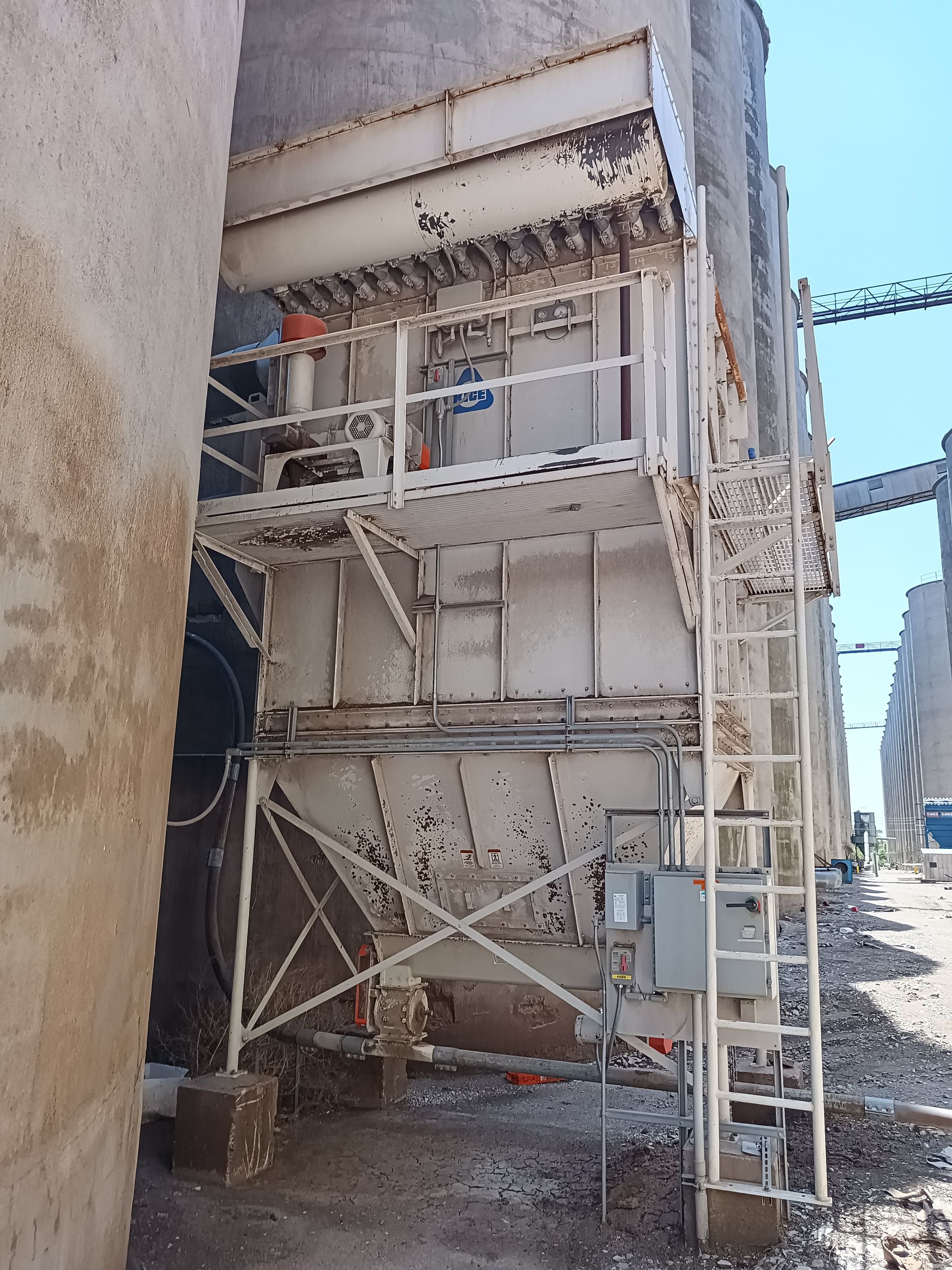 A ladder is attached to the side of a building