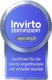 Blaues Siegel „Invitto zertifiziert“ mit „seit 2022“ und Text zur Zertifizierung für Angsttherapie mit virtueller Realität