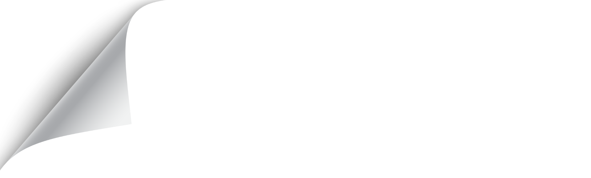 A white background with a decorative, curled-up top-left corner revealing a light gray underside.