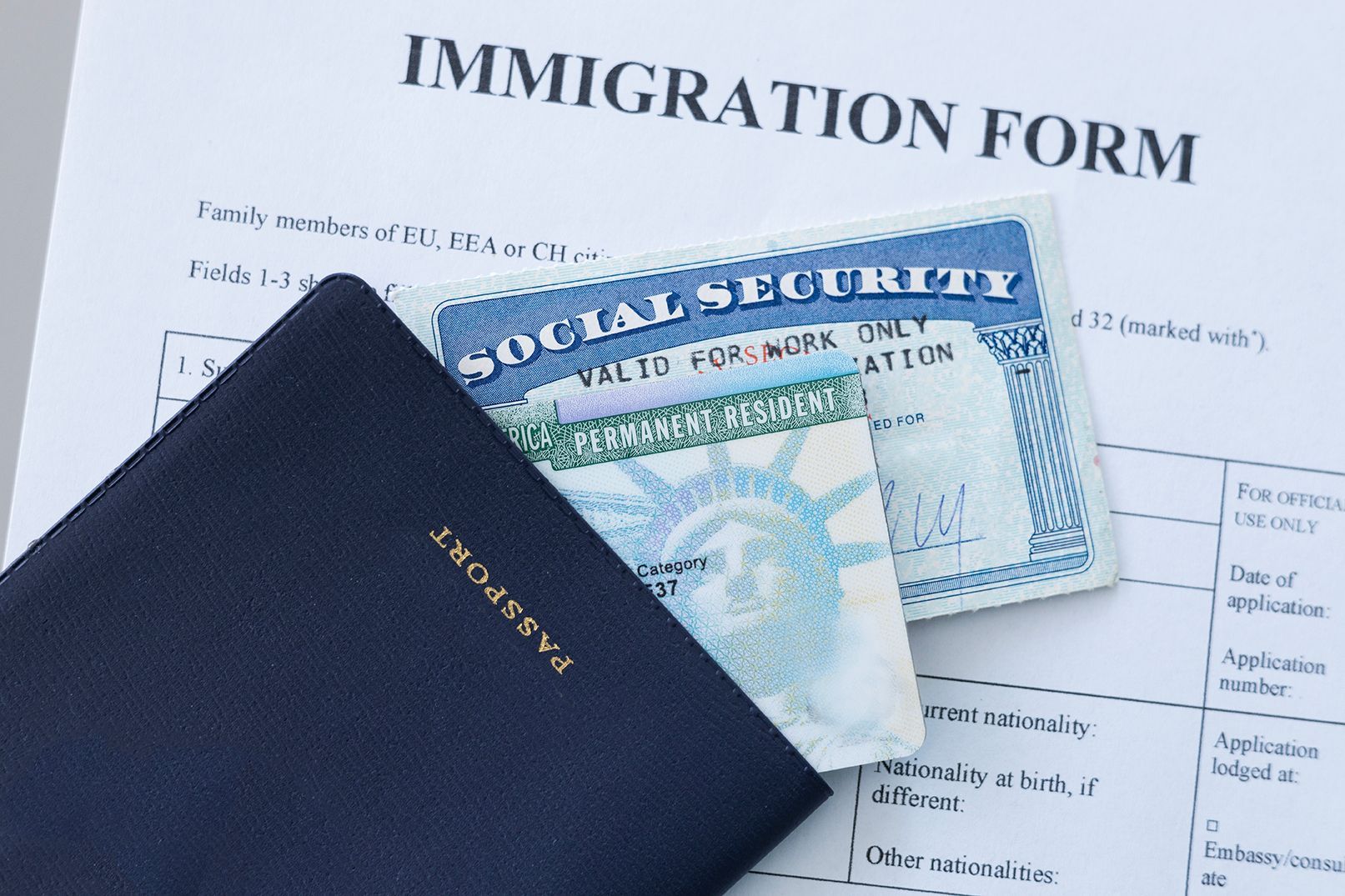 Immigration Form, Social Security Card and Green Card