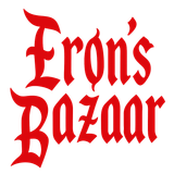 Testo rosso "Eron's Bazaar" in carattere gotico su sfondo bianco.
