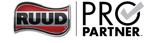 Ruud Pro Partner logo featuring the red and black Ruud emblem next to the black text "PRO PARTNER" with a checkmark.