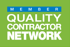 A green square logo with the white text "QUALITY CONTRACTOR NETWORK" and "MEMBER" in a blue bar above it.