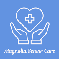The logo for magnolia senior care is blue and white