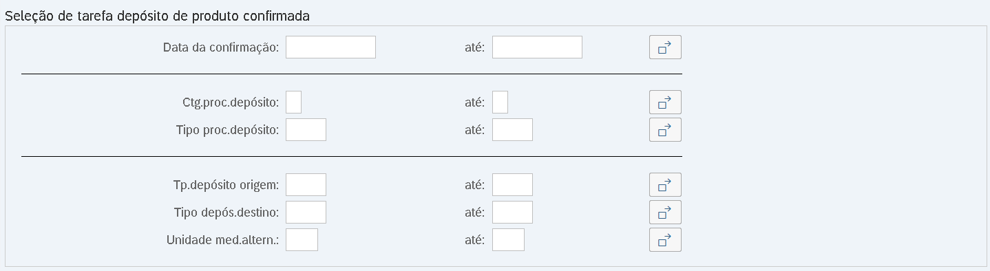 Seleção de tarefas de depósito - Filtrar dados