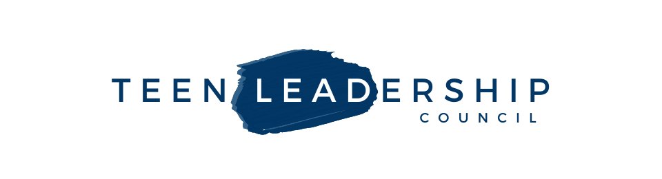 Teen Leadership Council logo with navy blue text and emblem on a white background