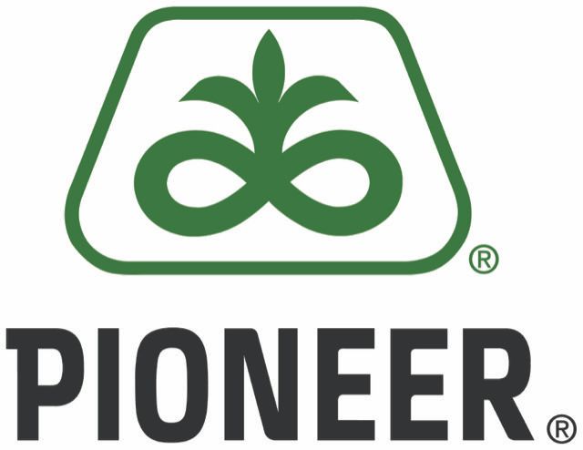 Green Pioneer logo: an abstract plant design inside a green trapezoid over the word