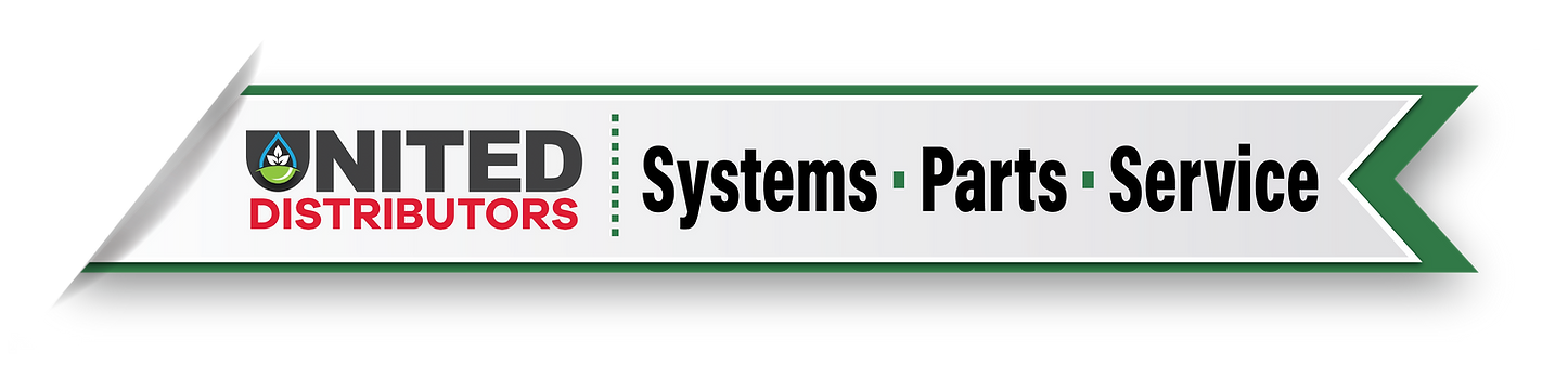 United Distributors logo: Systems, Parts, Service in banner shape with green trim.