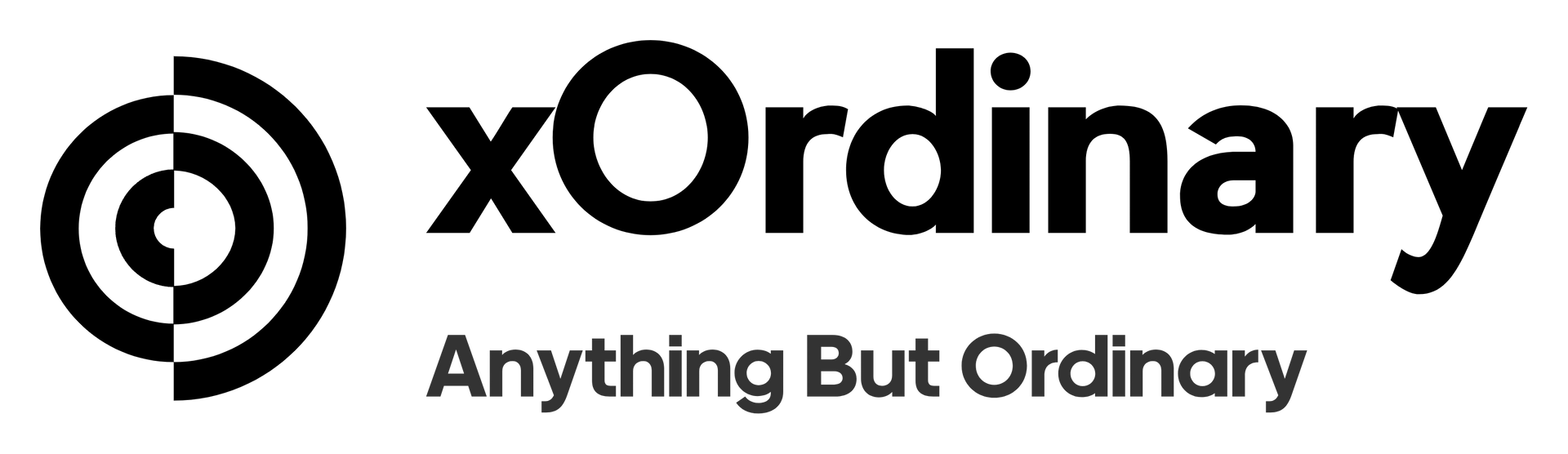 A black and white logo for xordinary anything but ordinary