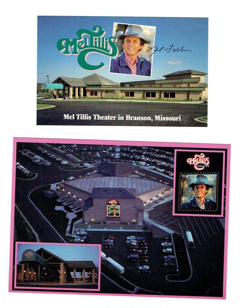 Mel Tillis Theater in Branson, Missouri, on postcards. 