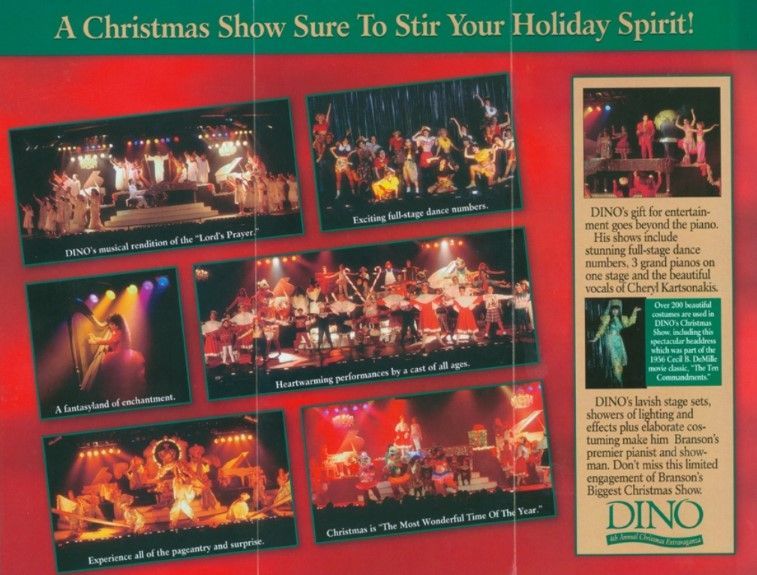 Christmas show ad: Stage performances with musicians, dancers, and festive lighting. Includes text