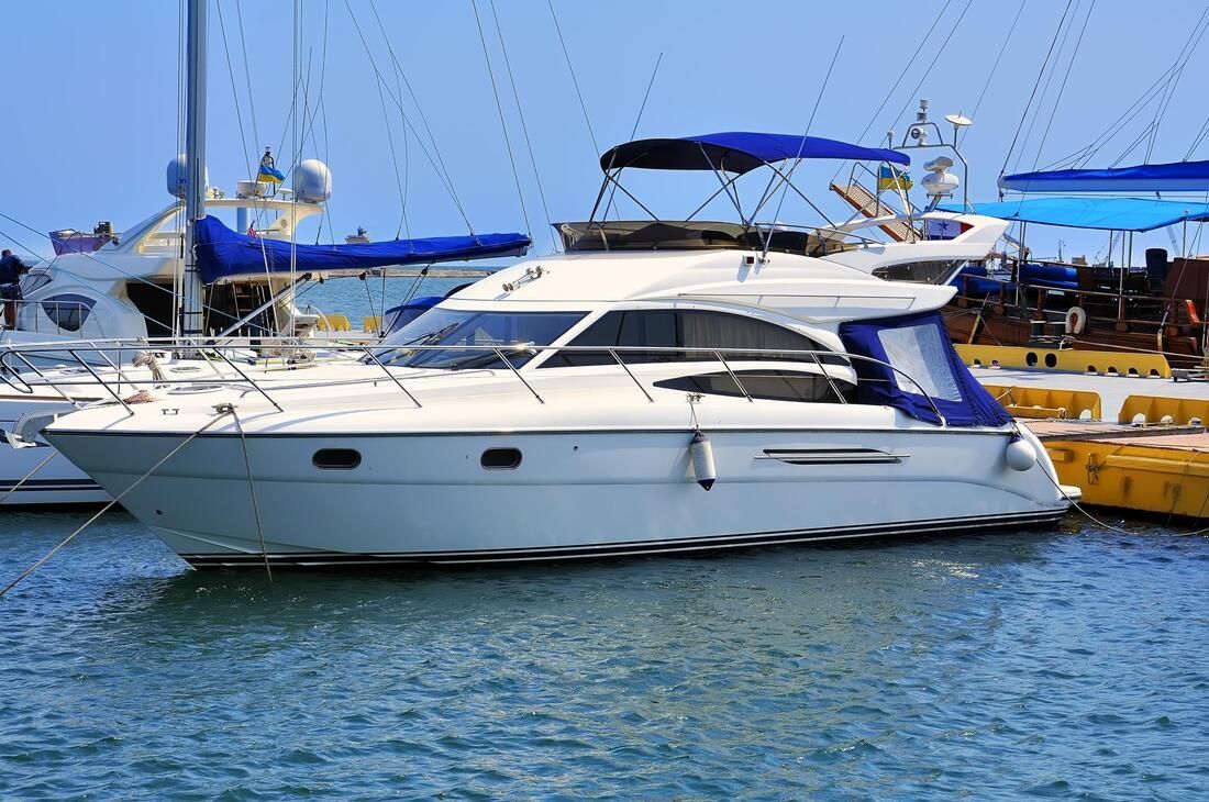 A small yacht docked in Islamorada that required minor body repairs
