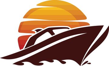 Company logo: Wooden boat in the sea