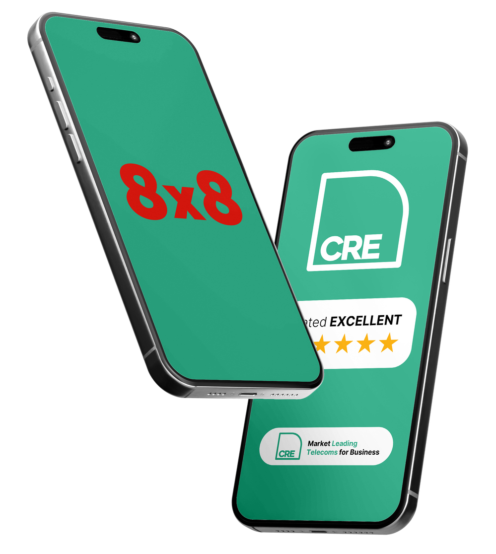 Two smartphones; one displays