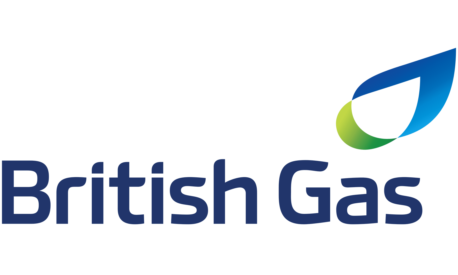 British Gas logo: navy text, blue/green flame graphic.