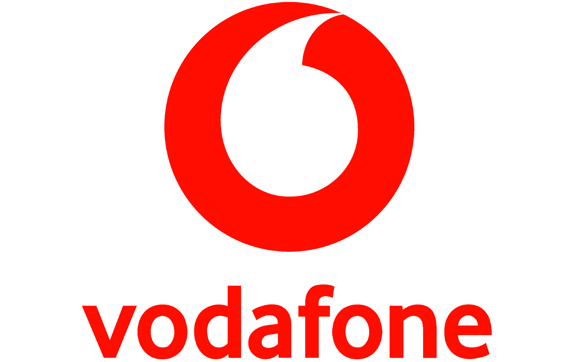 Vodafone logo: red circle with a white speech mark, red text