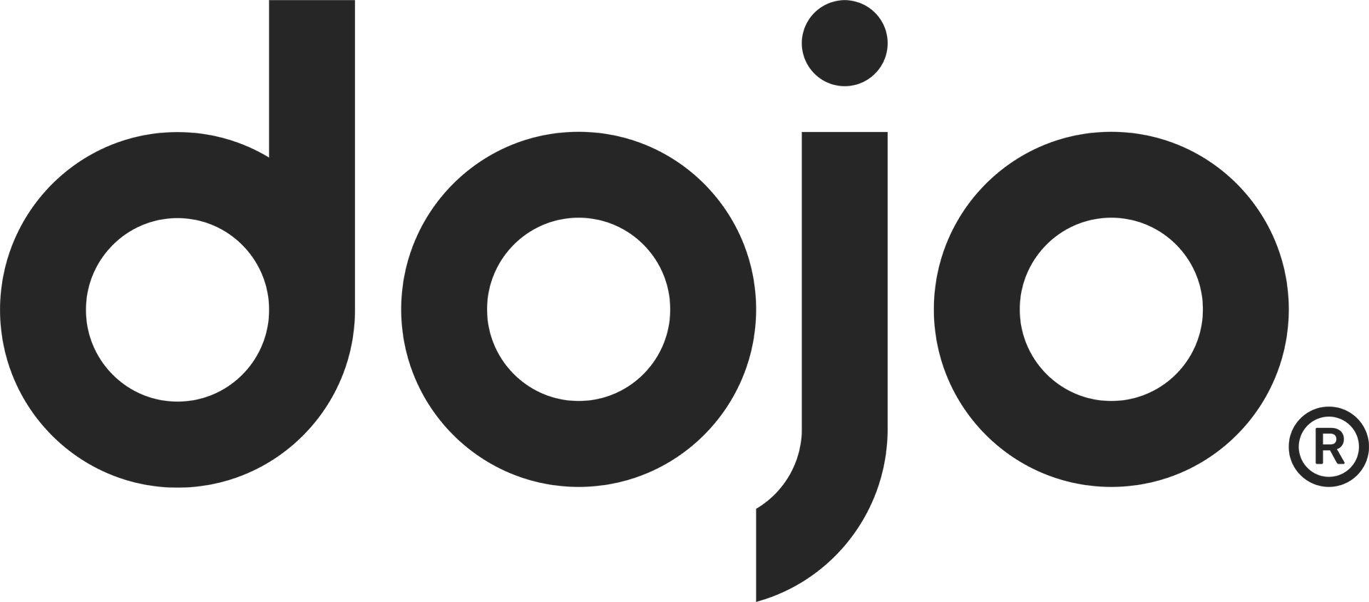 Dojo logo in black; the 'j' has a dot on top. The registered symbol appears in the lower right.