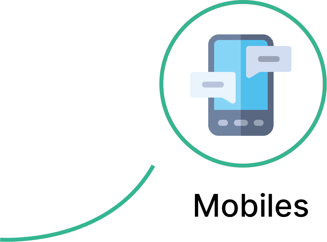 Icon of a smartphone with chat bubbles, labeled 