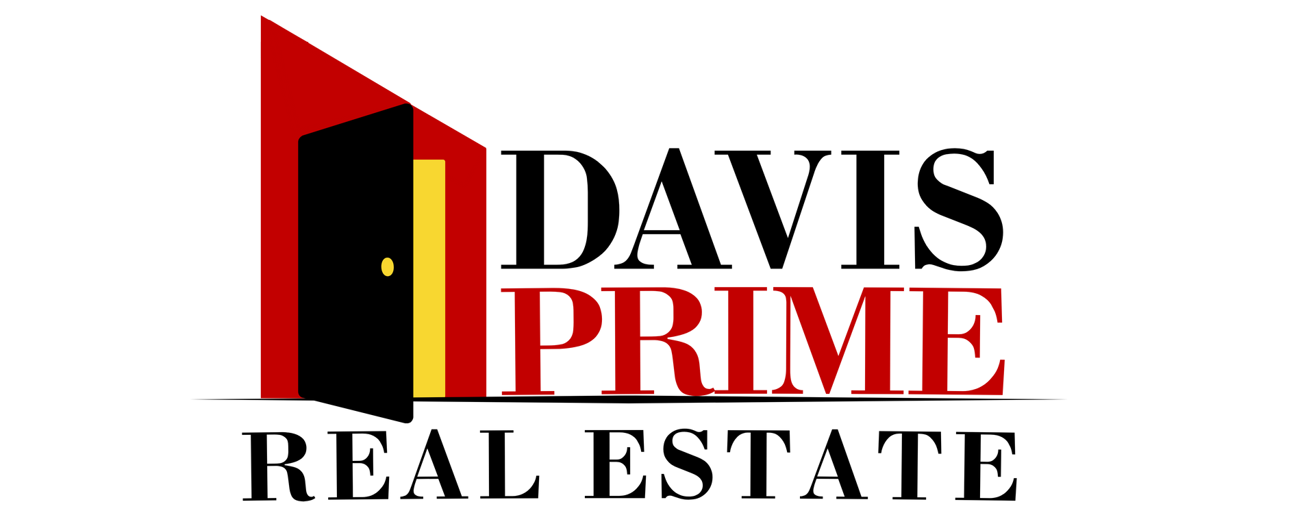 DAVIS PRIME REAL ESTATE logo with red and black building icon and bold black and red text