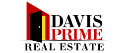 DAVIS PRIME REAL ESTATE logo with red and black building icon and bold black and red text