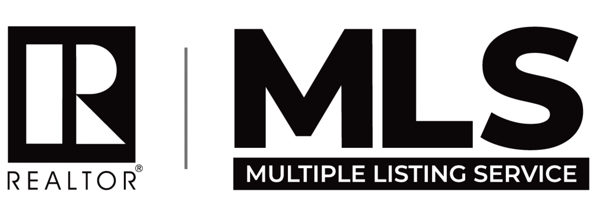 REALTOR and MLS logos in black and white, with “Multiple Listing Service” in a blue banner