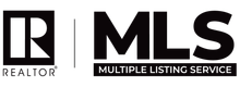 REALTOR and MLS logos in black and white, with “Multiple Listing Service” in a blue banner