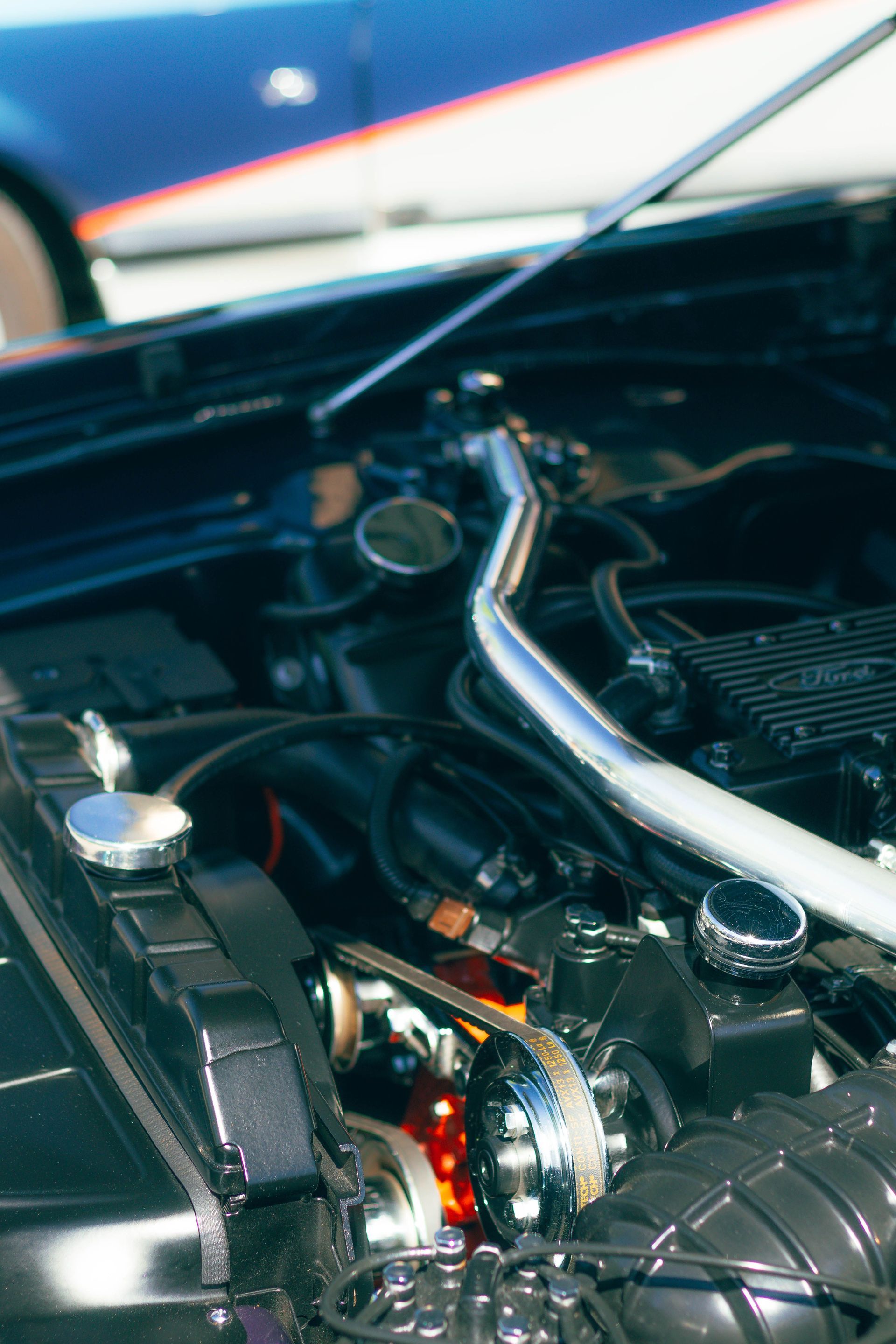 Car engine with hood up