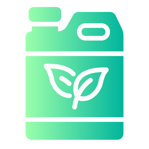Green container with leaves, likely fertilizer or eco-friendly liquid.