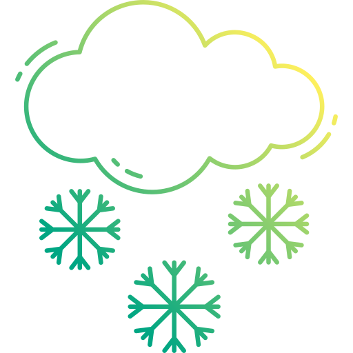 Cloud with three snowflakes, green to yellow gradient.