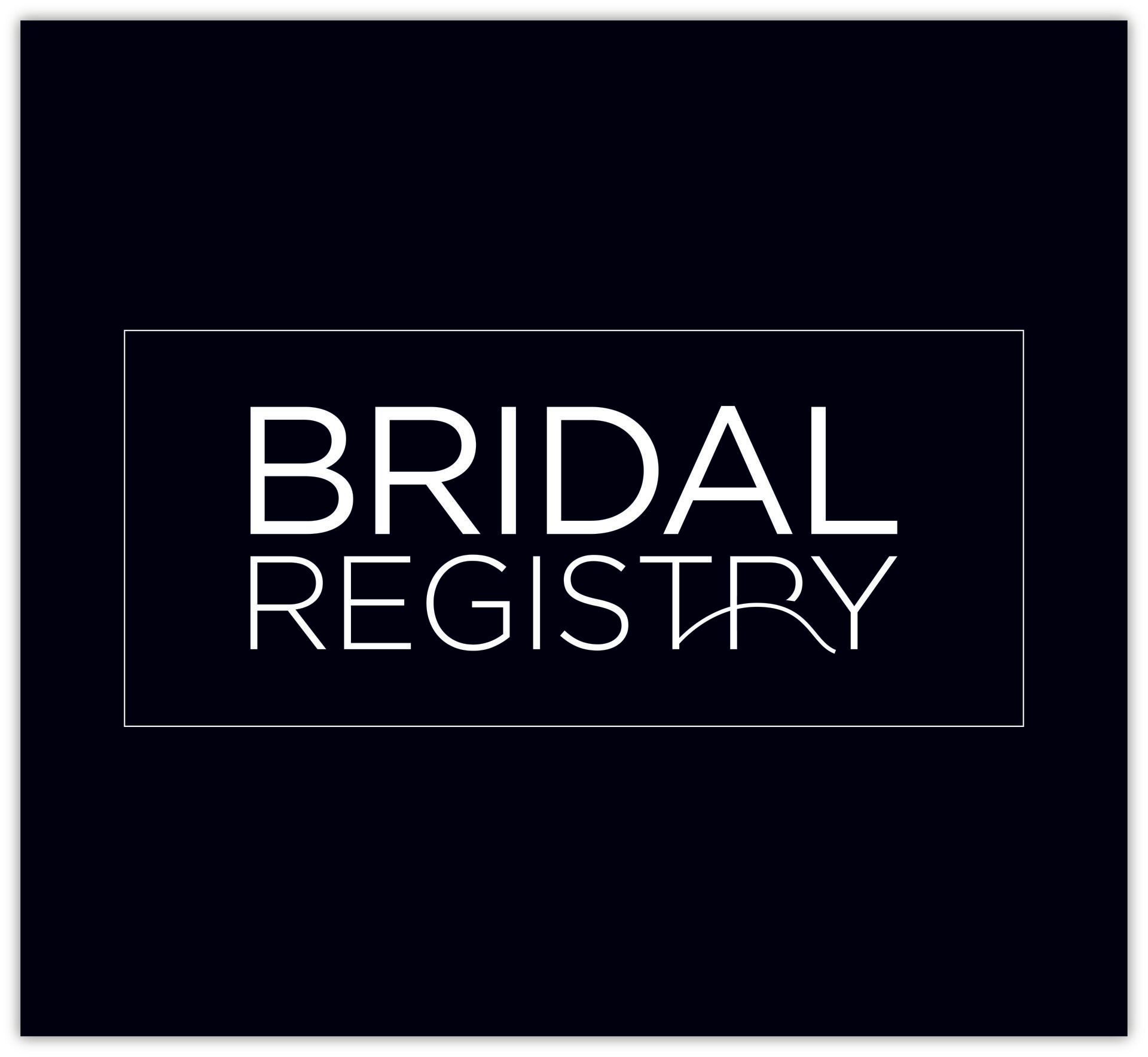 A black and white logo for a bridal registry.