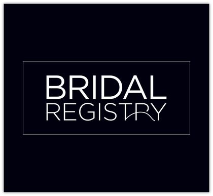 A black and white logo for a bridal registry.