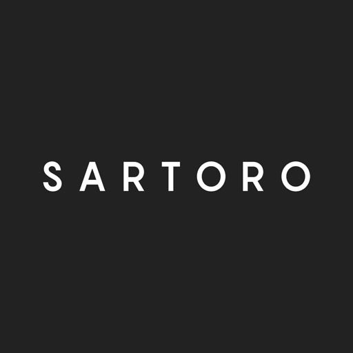 The sartoro logo is white on a black background.
