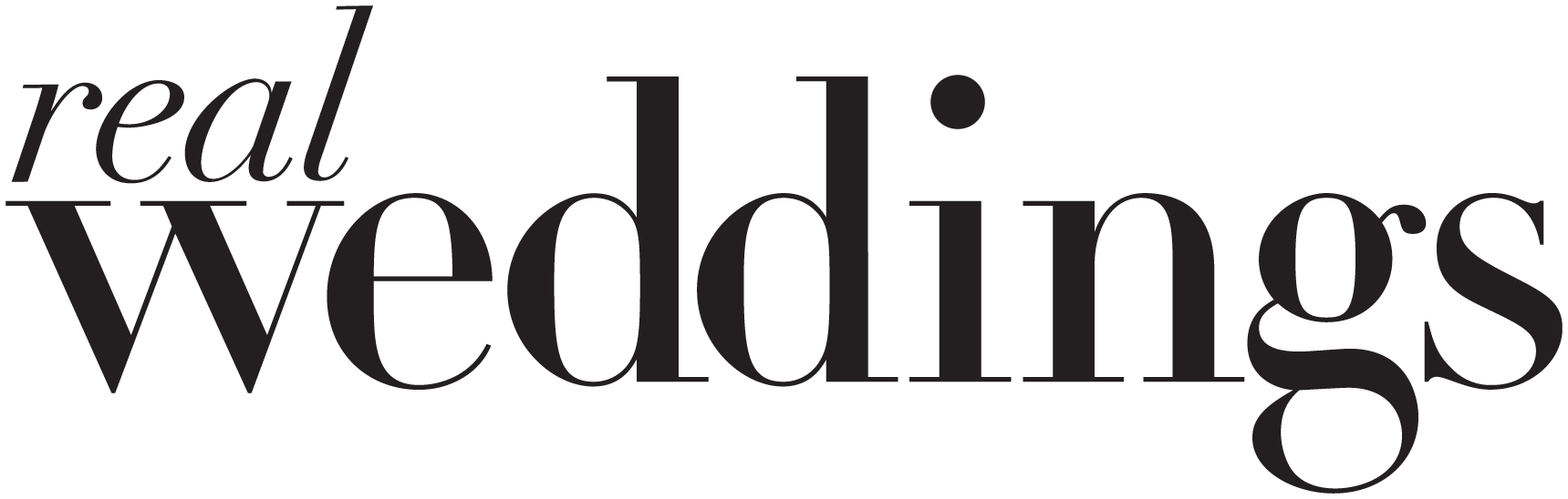 The logo for real weddings magazine is black and white.