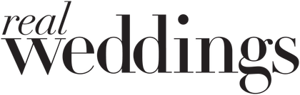 The logo for real weddings magazine is black and white.