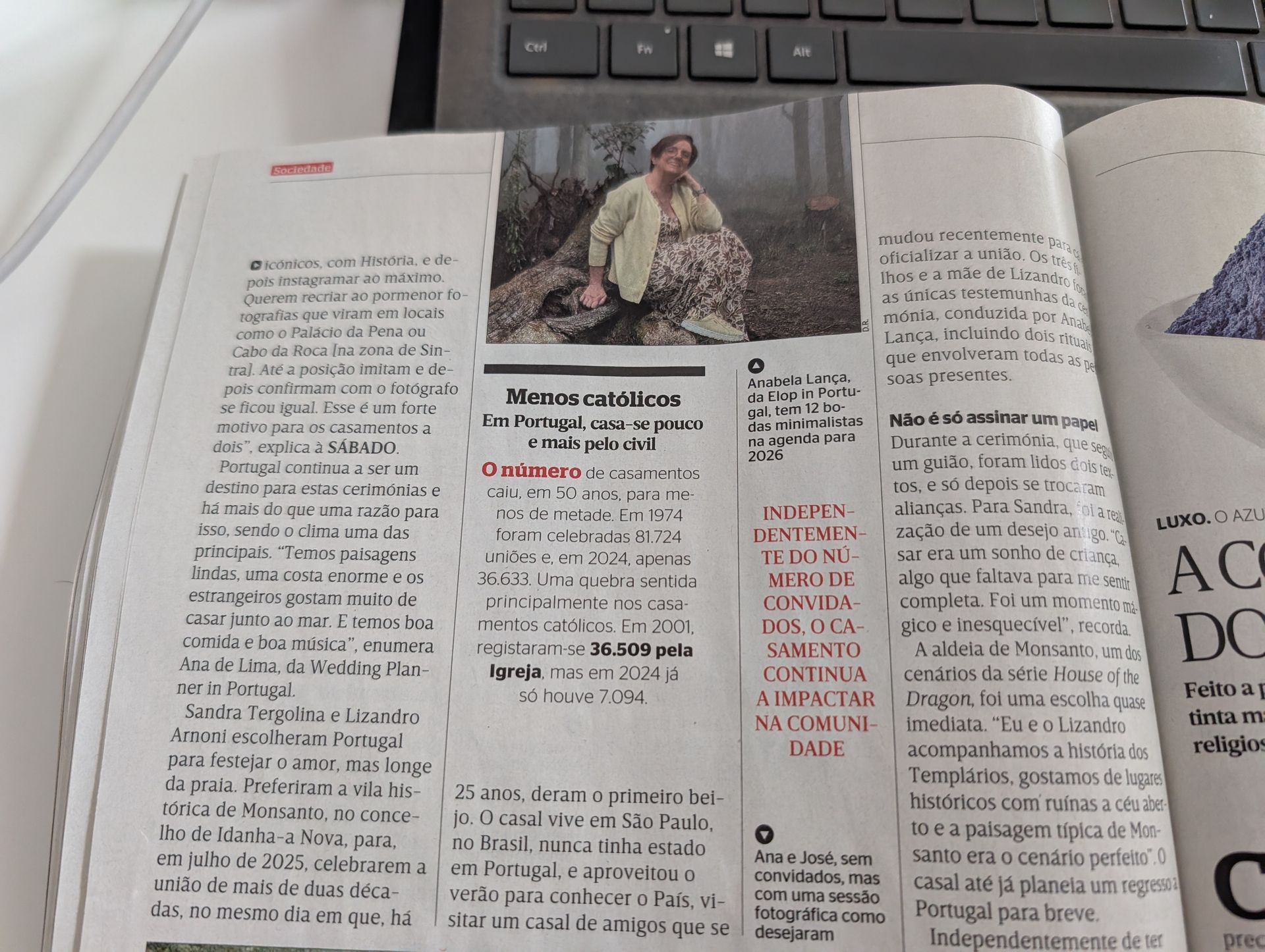 Anabela Lança na reportagem da revista Sábado sobre celebrações íntimas