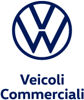 Un logo VW blu con la scritta veicoli commerciali sotto.