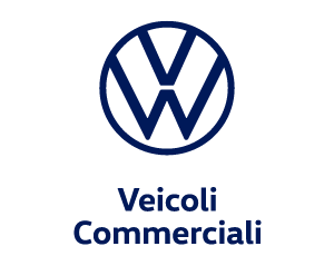 Un logo VW blu con la scritta veicoli commerciali sotto.
