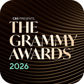 CBS presents The Grammy Awards 2026 on a dark brown, wavy abstract background