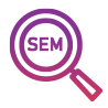 A magnifying glass with the word sem inside of it.