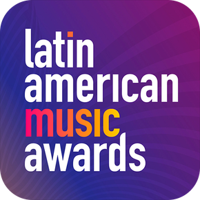 Latin American Music Awards logo on purple gradient background with white and orange text