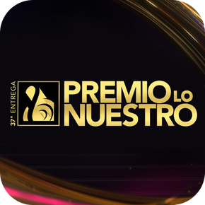 Premio Lo Nuestro logo in gold on a black background with sweeping gold and purple accents