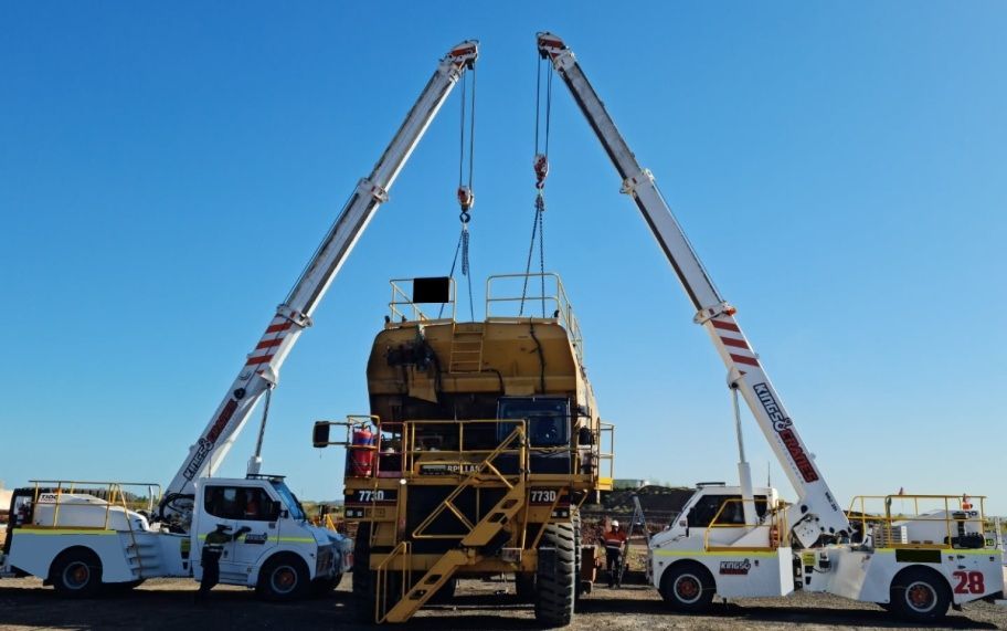 Tow Trucks and a Crane Lifting a Large Industrial Structure — Kings Cranes in Bowen, QLD