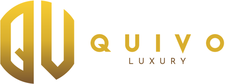 The logo for quivo luxury is a gold logo on a white background.