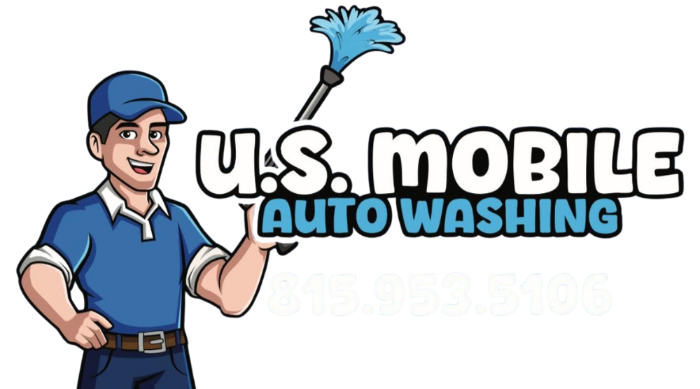 Cartoon logo of a man in a blue uniform holding a feather duster, with